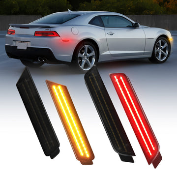 Autoone Lighting Assemblies AUTOONE LED Side Marker Lights Red & Yellow Compatible With 5th Gen Chevy Camaro 2010-2015, Turn Signal Amber & Brake Light Red